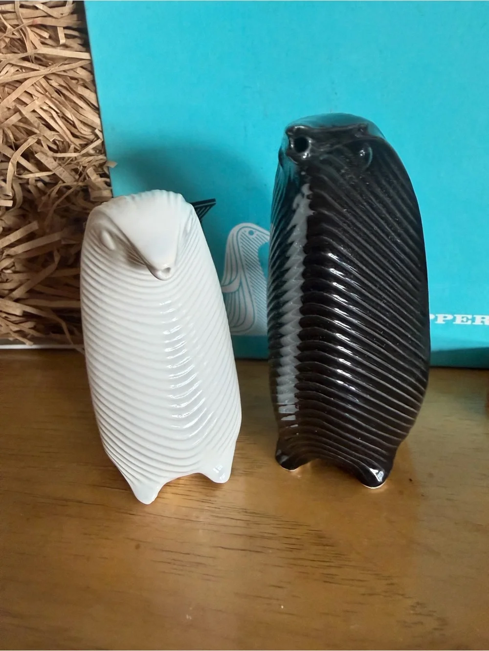 Jonathan Adler Turquoise Penguin Salt & Pepper Box with Black and White